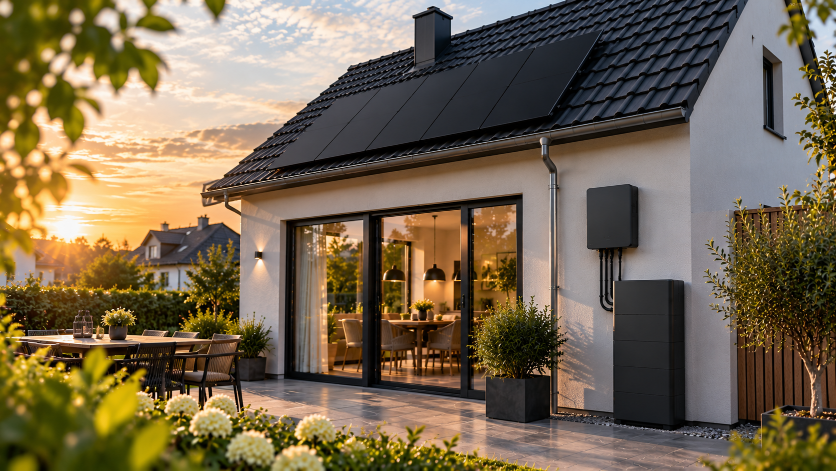 Stromspeicher in Essen mit Photovoltaikanlage auf einem Einfamilienhaus