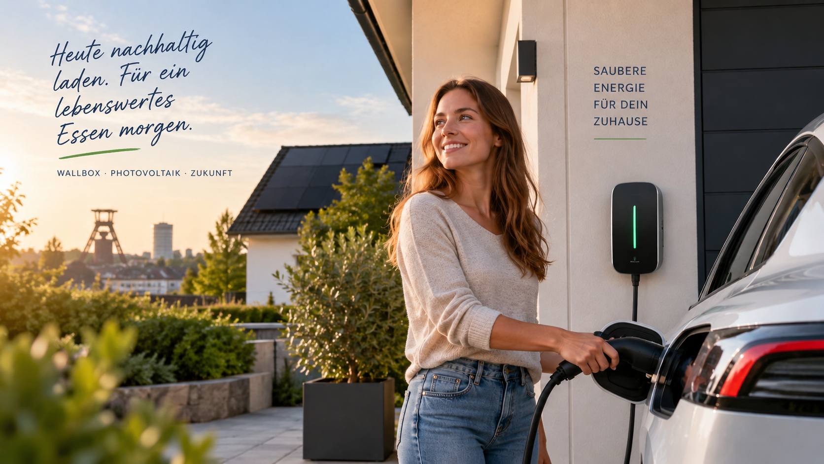 Wallbox in Essen mit Elektroauto und Photovoltaikanlage